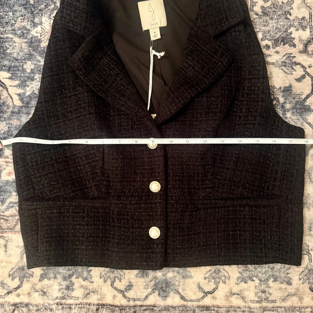 Joie| NWOT Women’s Size 10 Cropped Black Tweed Vest with Pearl Buttons - Picture 4 of 7